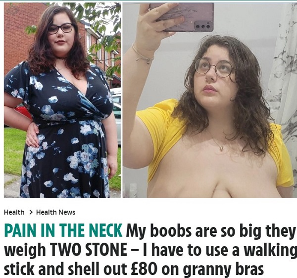 My boobs are so big they weigh TWO STONE - I have to use a walking stick  and shell out £80 on granny bras
